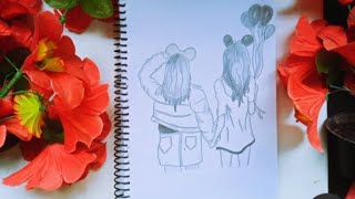 Best friends  pencil Sketch Tutorial | How to draw Two Friends | Best friend ‍️‍ drawing