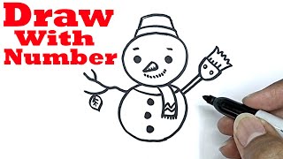how to draw a snowman with number 3 drawing with number