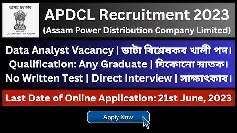 APDCL Recruitment 2023: Data Analyst Vacancy