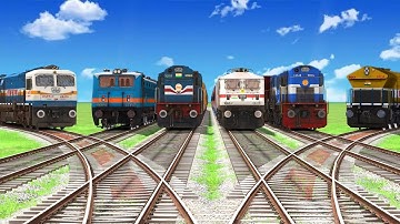 6 TRAINS CROSSING EACH OTHER ON BUMPY FORKED RAILROAD CROSSING | Train Simulator #railroad