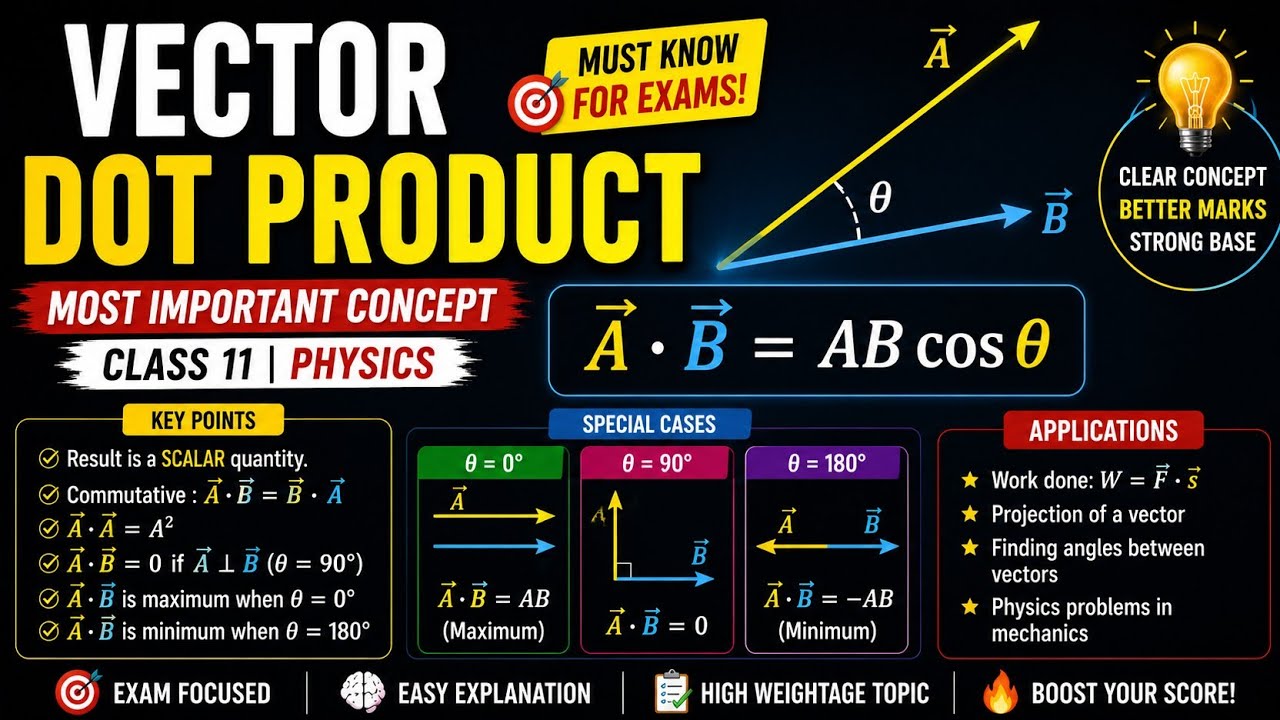 Vector dot product class 11 physics - YouTube