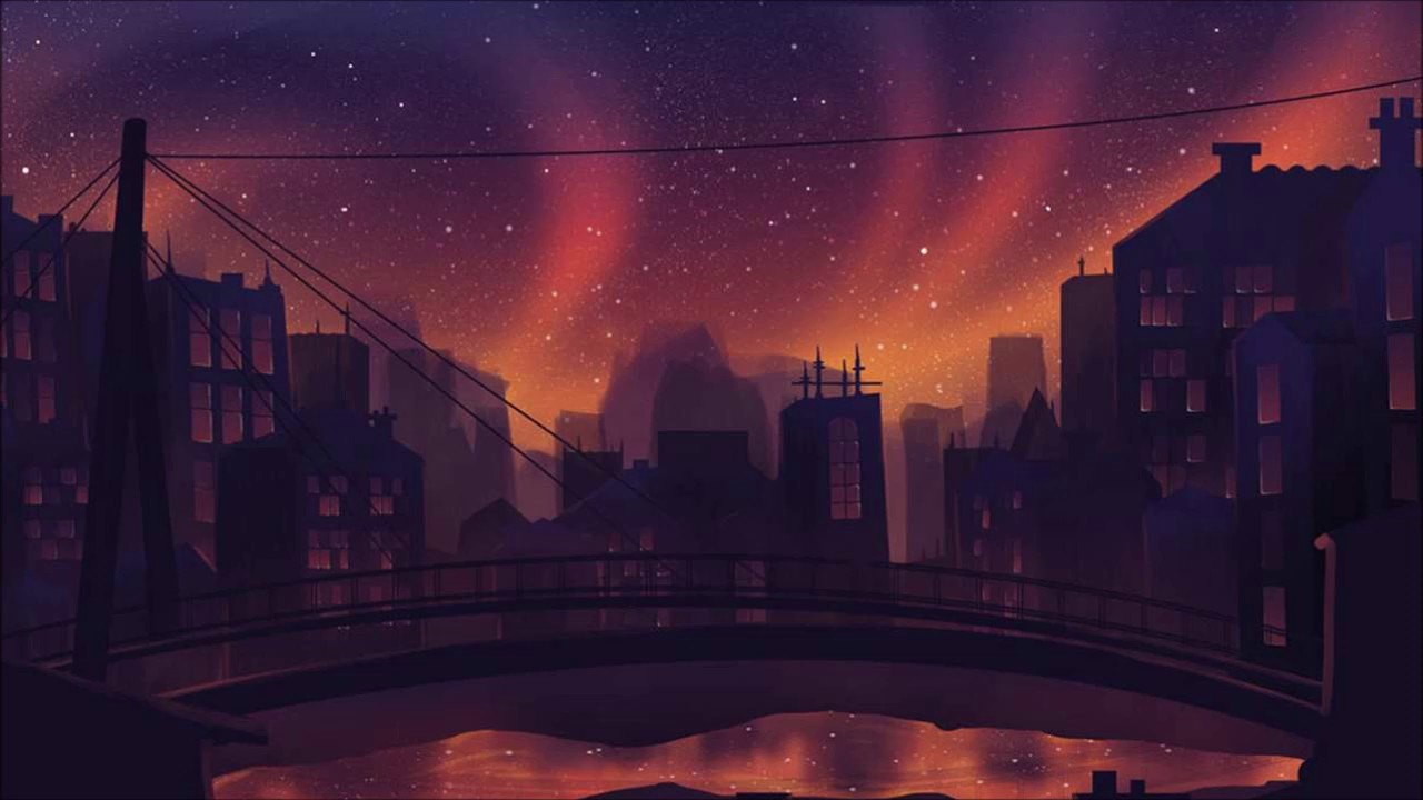 Ночной аниме город картинки