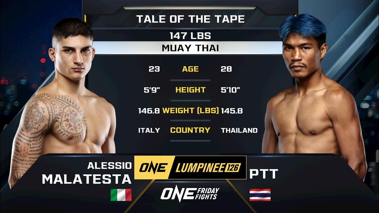 ONE ลุมพินี 126 คู่ที่ 8 -มวยไทย147ป. อาเลสสิโอ มาลาเทสตา VS ปตท. อภิชาติฟาร์ม