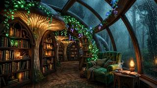 (No ads) Cozy Fantasy Library Music 📖 Deep Sleep Piano &amp; Rain Sounds for Insomnia