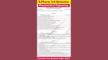 B.Pharm 3rd Semester || Pharmaceutical Engineering | PY Question Paper (2020-21)
