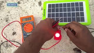 Como medir con un Multimetro Digital el voltaje de un Panel Solar y la corriente de un LED conectado