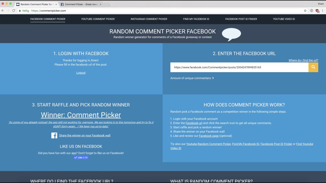 Gunpowder how to use Onset Random Comment Picker for Facebook - Comment Picker
