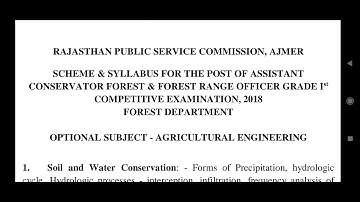 RPSC ACF & Forest Range Officer ( Forest  Department) Exam Syllabus - Agriculture Engineering