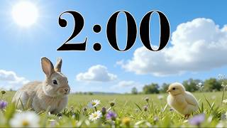 2 Minute Spring Timer | Cute Easter Vibes, Bunny, & Chick Classroom Countdown | Calm Music & Nature