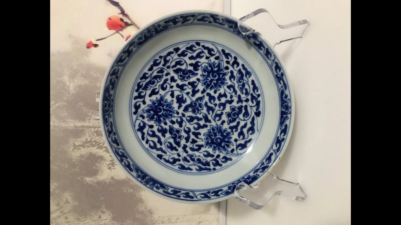 清康熙時代 【大清康熙年製】在銘 染付 青花纏枝花卉文碗　梔子花 (E-53) 清康熙時代 【大清康熙年製】在銘 染付 青花纏枝花卉文碗 梔子花 (E-53