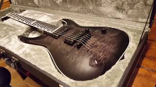 ESP HORIZON E-II EMG STRING THROUGH TRANS BLACK QUILTED TOP GUITAR UP CLOSE REVIEW