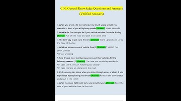 CDL General Knowledge Questions and Answers 2022 Verified Answers