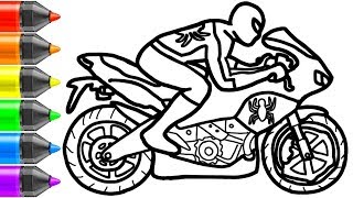 Spiderman Motorcycle Coloring Pages Superheroes Motorbike Bike Coloring  For Kids Toddlers