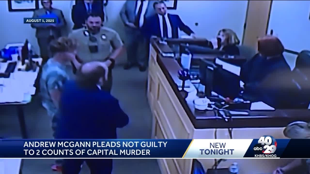 Andrew McGann pleads not guilty to capital murder in Arkansas State ...