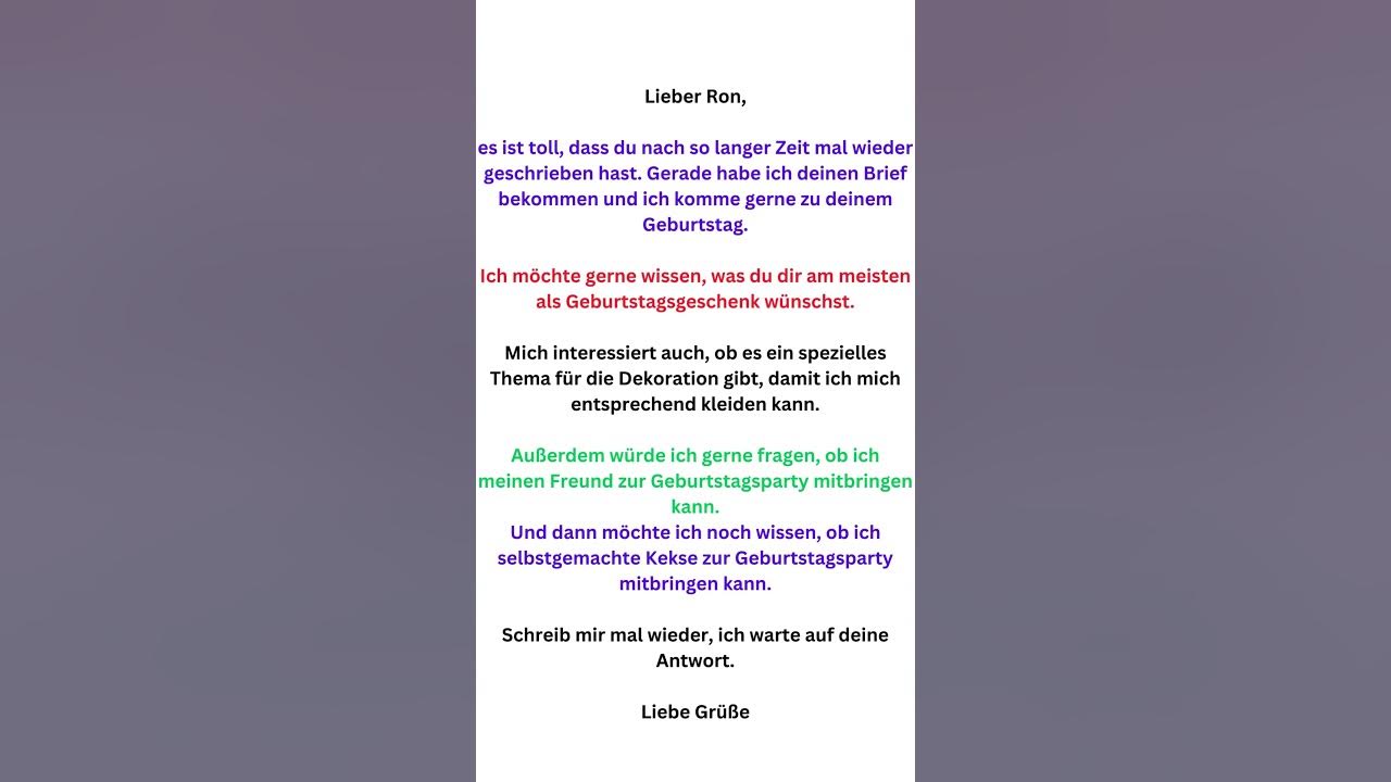 Antwort auf die Geburtstag Einladung, B1 Brief schreiben YouTube