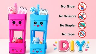 DIY Easy Origami Desk Organizer | No Glue, No Scissors | Cute Organizer |Paper Craft |School Project