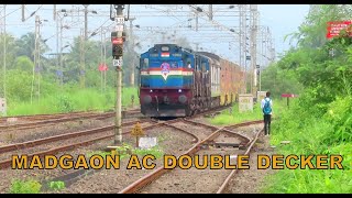 History Now !! Double Decker Train of Konkan Railway : Madgaon AC Double Decker Rattles past Mangaon