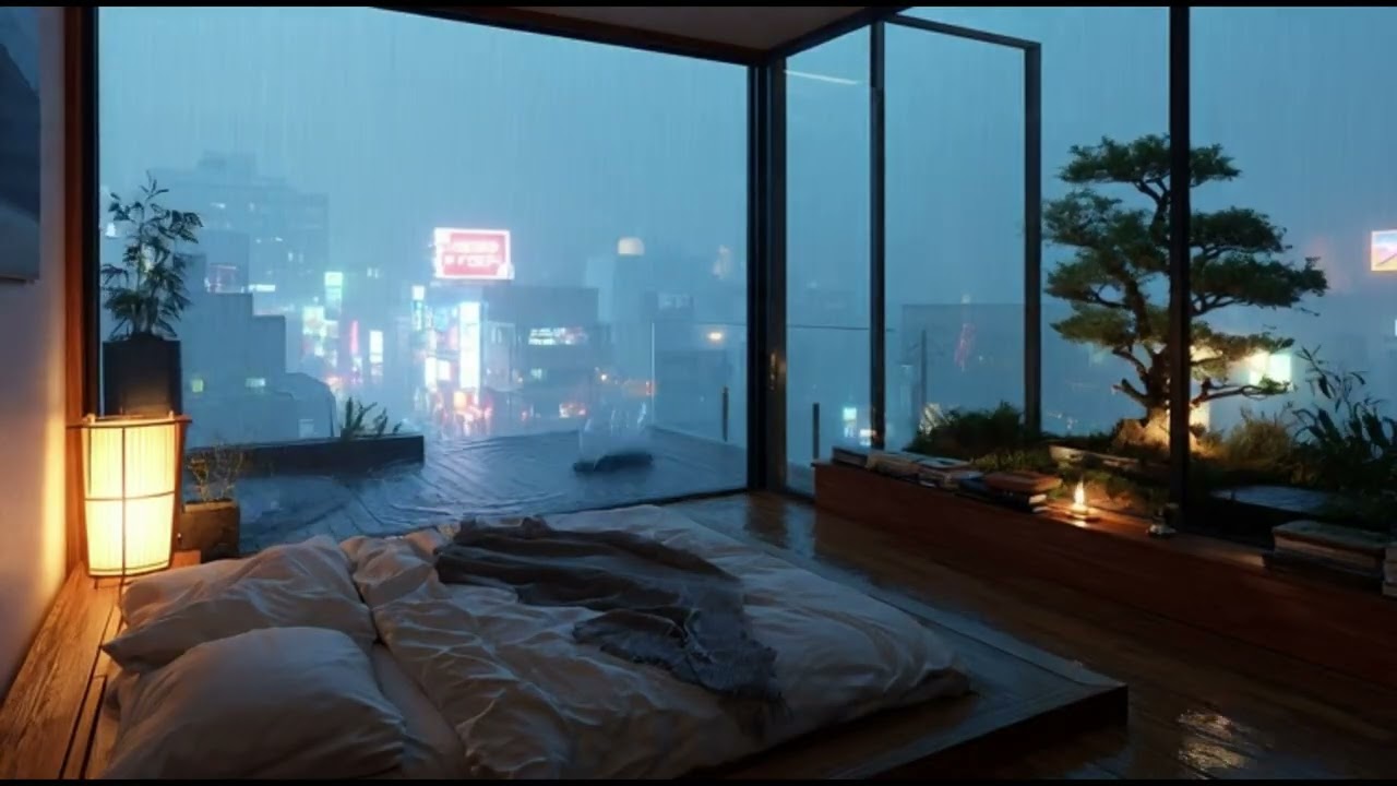 Cozy Tokyo Bedroom Rainy Night 🌧️🛏️ 10 Hours Rain Sounds for Sleep, Study & Relaxation