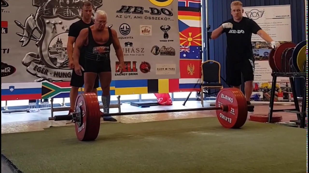 All-Time World Record 70 years old man Kiss Ladislau  Deadlift  Equipped  617 ibs, 280 kg.