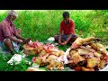 Giant pork roast recipe  pork fry village style cooking  cutting and cooking big pork