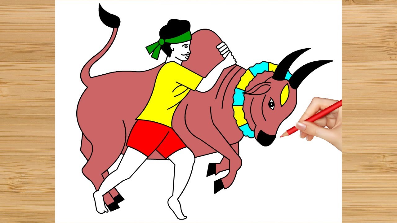Pongal Jallikattu drawing - jallikattu kaalai drawing easy - jallikattu ox drawing easy step by step