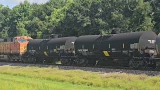 EB nsi with 4 bnsf units and horn show great freight and graffiti  @Lafayettesubrailfan 