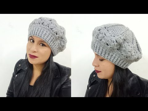 Como tejer la Boina N° 33 a crochet para bebe, niñas y mujer en punto Moños  o lazos paso a paso 