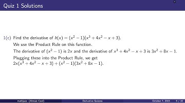 Derivative Quiz 1: The Power, Product, and Quotient Rules
