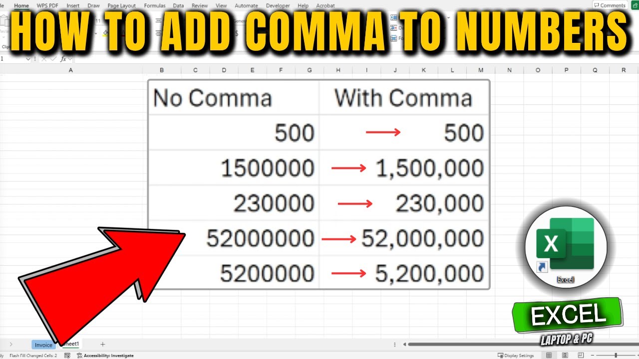 How to Add Comma to Numbers in Excel - YouTube