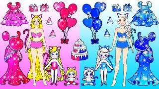 Pink And Blue Disney Princess Birthday Dress Up  Paper Barbie Dress Up | Woa Doll American Kids