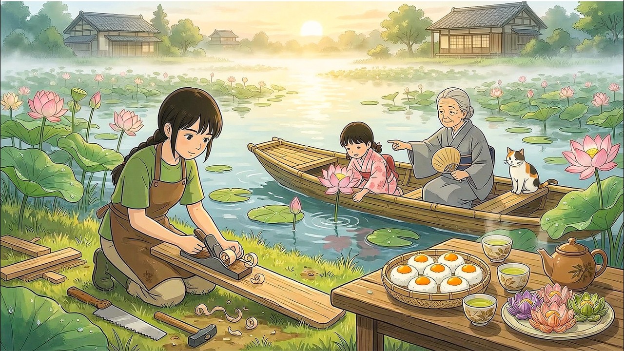 Restoring an Old Boat by the Lotus Pond & Making Coconut Salted Egg Lotus Pastry | Ghibli-Style ASMR