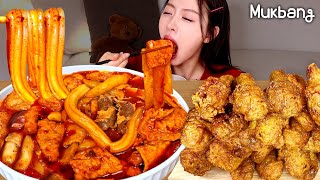 Spicy tteokbokki and sweet chicken mukbang that are popular in KoreaㅣEATING SOUND REAL MUKBANG