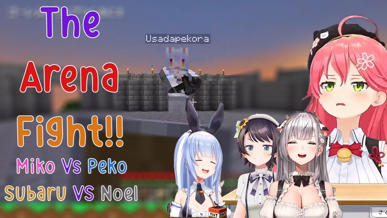 (All POV) When you use ELEMENTAL SKILL in Arena!! Pekora VS Miko VS Subaru VS Noel!!!! Minecraft!!!