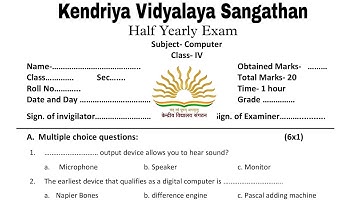 KVS Class 4 Computer Half Yearly Exam Sample Question Paper / For kendriya vidyalaya students