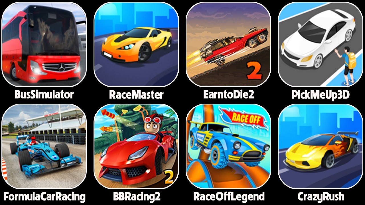 Race Master 3D,Bus Simulator Ultimate,BB Racing 2,Hot Wheels Race Off,Formula Car Racing,Crazy Rush