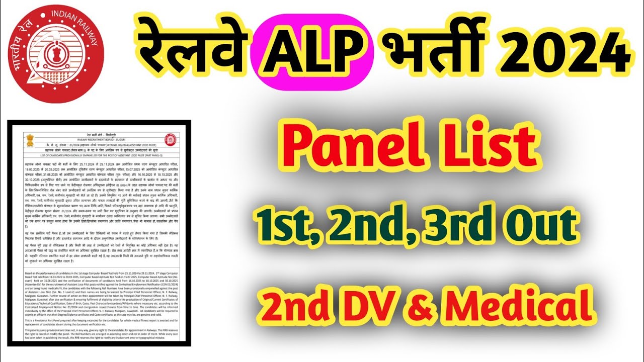 RRB ALP Panel List Out | Railway ALP 3rd Panel List Out | ALP 2nd DV CUTOFF | RRB ALP 2nd Panel List