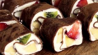 Шоколадные БЛИННЫЕ РОЛЛЫ с кремом и фруктами!🍓 PANCAKE ROLLS with cream and fruit