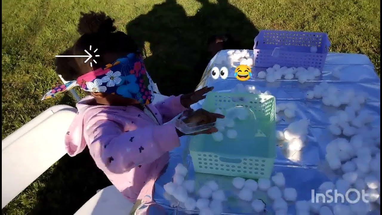 BLINDFOLDED COTTON BALLS GAME 👀 YouTube