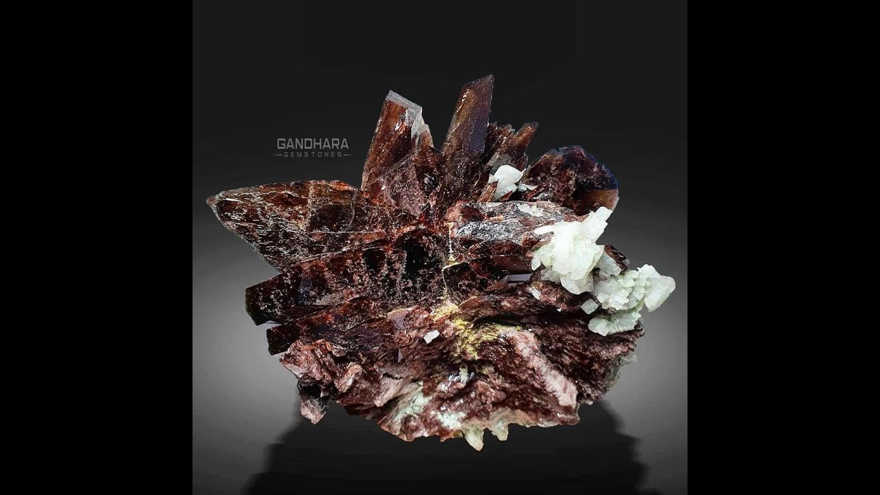 Axinite Crystals on Matrix with White Adularia from Pakistan