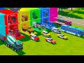 TRANSPORTING EMERGENCY VEHILCES, POLICE CARS, FIRE ENGINE AND TIPPER TRUCK TO GARAGE - FS22