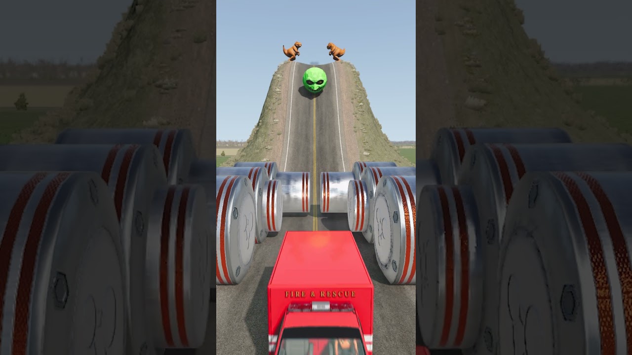 School Bus & Cargo Van vs Hydraulic Crush - BeamNG.drive