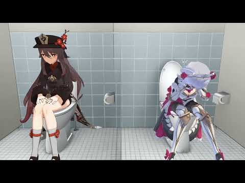 【MMD】(request)fart in the toilet ［girl fart animation］