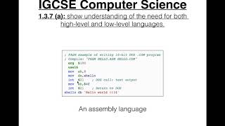 60 IGCSE Computer Science Tutorial  1 3 7 a – High level and Low level Languages Profile