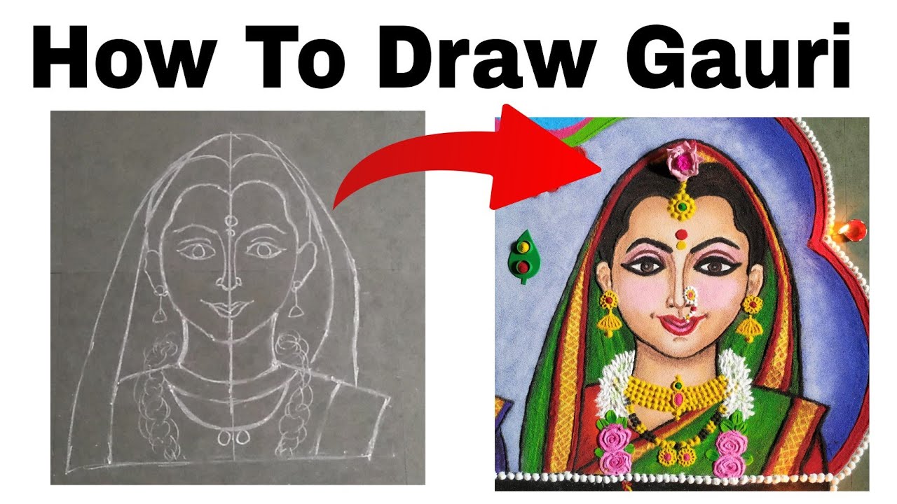 How to draw Gauri Ganpati / Mahalaxmi Rangoli Sketch | गौरी ...