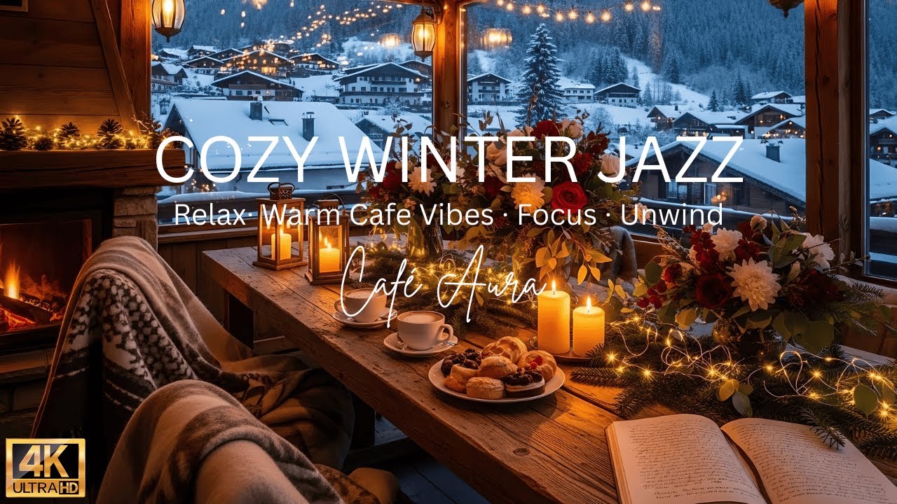 Cozy Winter Cafe Ambience ❄️ Soft Jazz & Fireplace — Perfect Music for Reading, Study & Relax