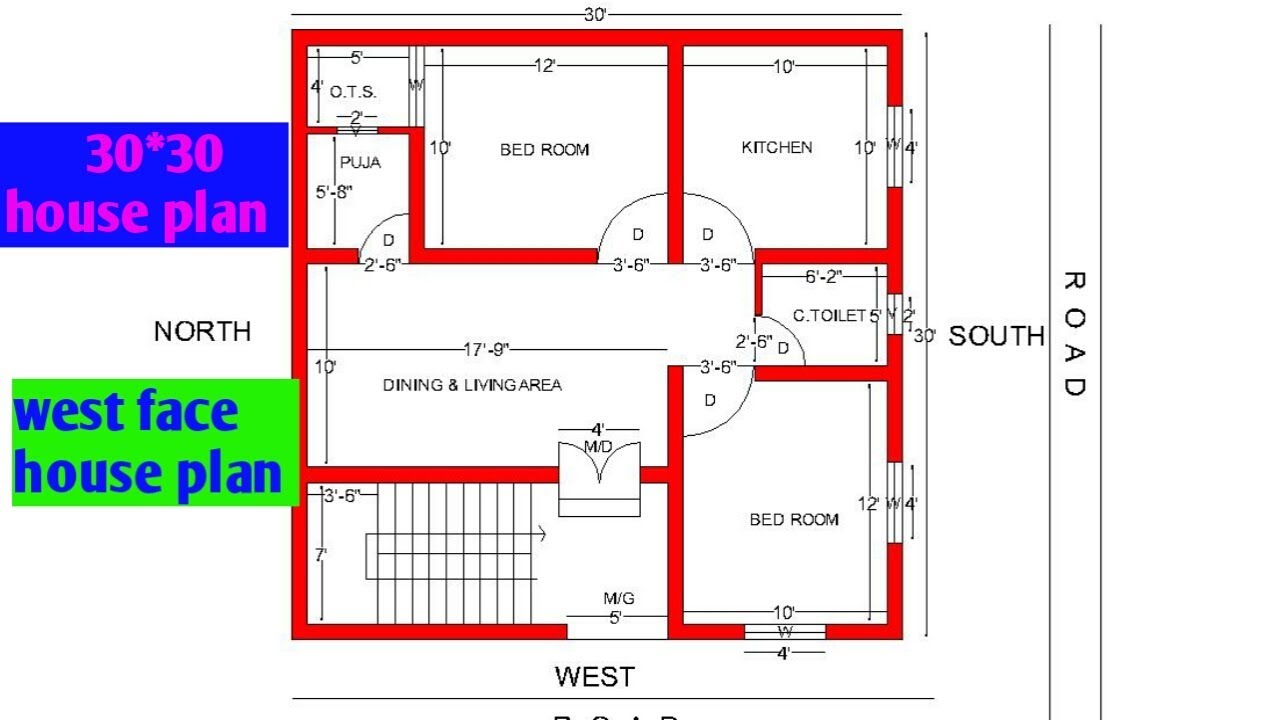 30x30 west face house  plan  2bhk house  plan  rent  