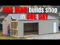 One man builds a shop building in one day  with a diy shop building kit