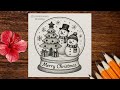 Christmas scenery drawing with pencil shading/easy christmas art/circle christmas drawing/Xmas art 