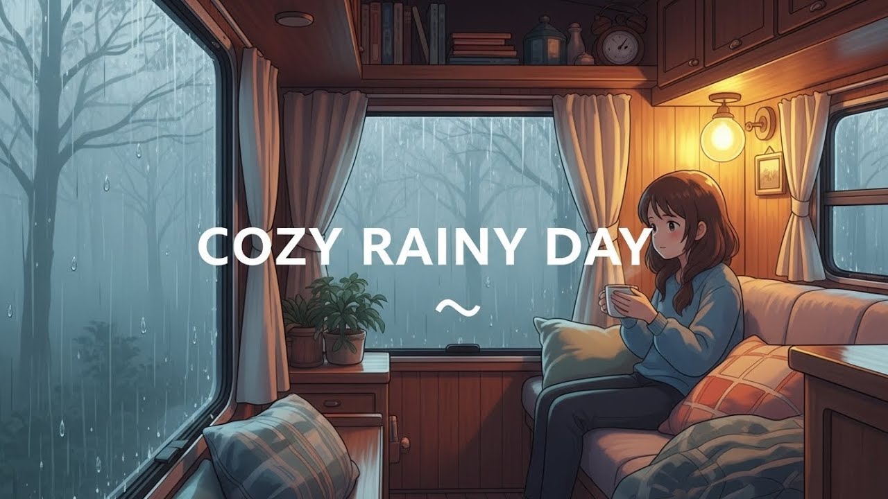 A Cozy Rainy Day in Our Mobile Home 🌧️ | Ghibli-Style Relaxing Moments ...