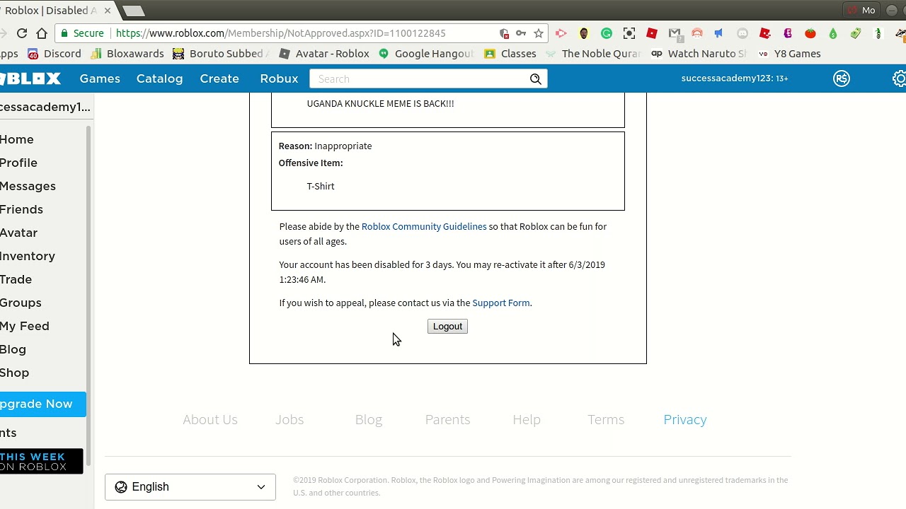 I earned my self a 3 day ban on roblox!!